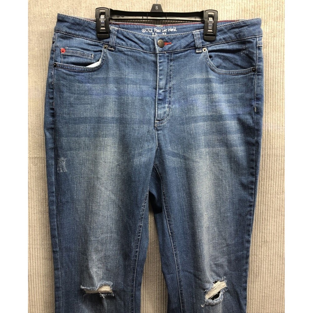 Peace Love World Denim Jeans Size 12 Factory Destroyed Front Ankle Split
